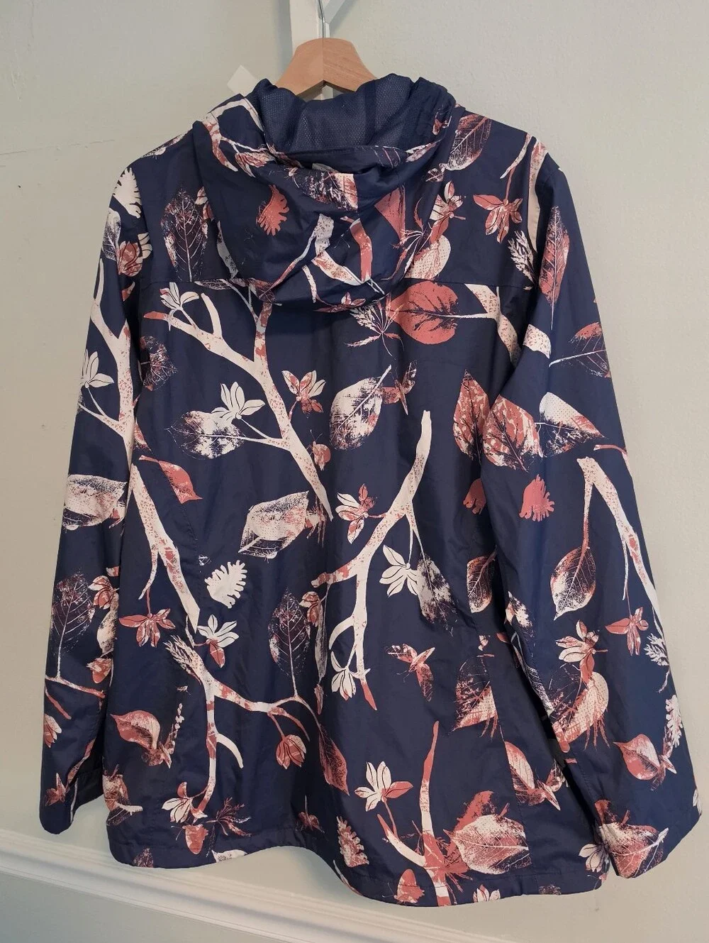 Columbia Inner Limits II Navy Leaf Print Packable Hooded Rain Jacket XXL